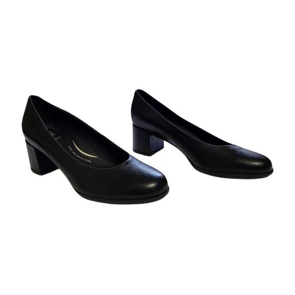 Geox Respira Annya pump black leather slip on block heel 37.5 6.5 new - Picture 1 of 12